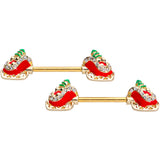14G 9/16 Clear Gem Santa Sleigh Christmas Barbell Nipple Ring Set