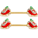 14G 9/16 Clear Gem Santa Sleigh Christmas Barbell Nipple Ring Set