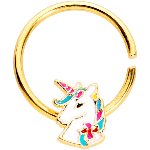 18G 3/8 Gold Tone Rainbow Unicorn Seamless Circular Ring