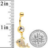 Clear Aqua Gem Gold Tone Whale Dangle Belly Ring