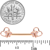 14G 9/16 Clear CZ Rose Gold Tone Heart Barbell Nipple Ring Set