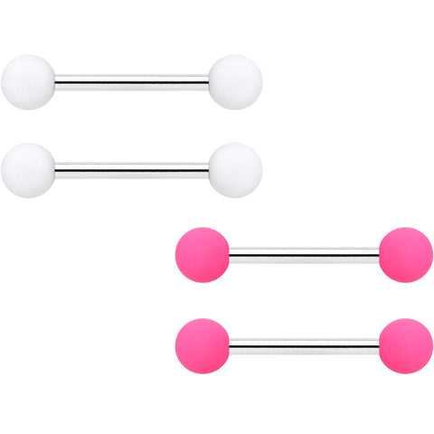 14G 9/16 Hot Pink White Matte Barbell Nipple Ring Set of 4