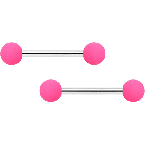 14G 9/16 Hot Pink Matte Barbell Nipple Ring Set