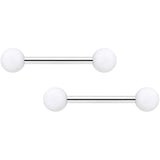 14G 9/16 White Matte Barbell Nipple Ring Set