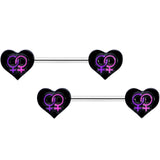 14G 9/16 Lesbian Love Heart Barbell Nipple Ring Set