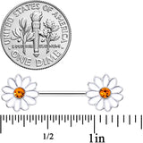 14G 9/16 Yellow Gem White Daisy Flower Hippie Nipple Ring Set