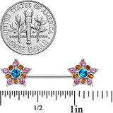 14G 9/16 Pink Yellow Blue Gem Showy Stars Barbell Nipple Ring Set