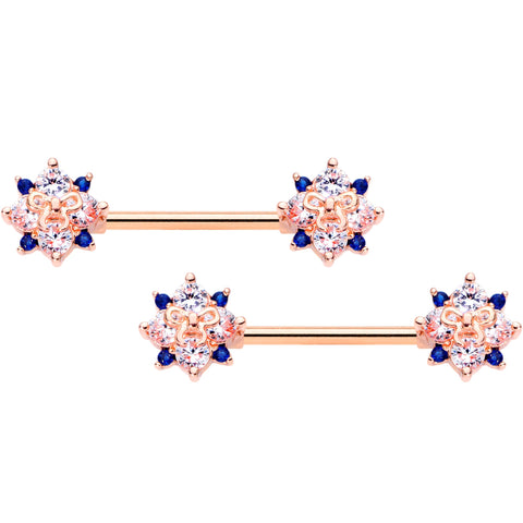 14G 9/16 Clear CZ Gem Rose Gold Tone Bow Star Barbell Nipple Set