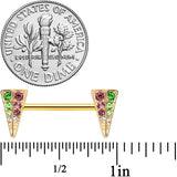 14G 9/16 Pink Green Gem Gold Hue Triangle Barbell Nipple Ring Set