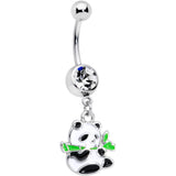 Clear Gem Black White Hungry Panda Bear Dangle Belly Ring