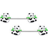 14G 9/16 Black White Hungry Panda Bear Barbell Nipple Ring Set