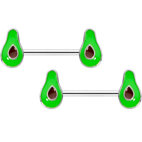 14G 9/16 Groovy Green Avocado Barbell Nipple Ring Set