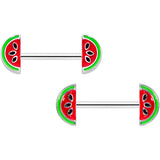 14G 9/16 Red Green Juicy Watermelon Barbell Nipple Ring Set
