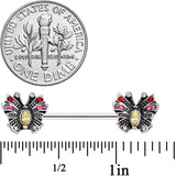 14G 9/16 Red Pink Gem Art Deco Butterfly Barbell Nipple Ring Set