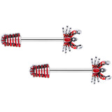 14G 9/16 Stainless Steel Red Nautical Lobster Barbell Nipple Set