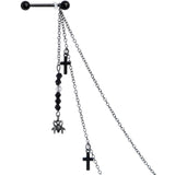 14G 9/16 Black Gem Spider Cross Halloween Dangle Nipple Chain