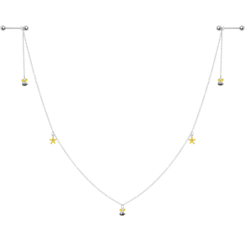 14G 9/16 Yellow Flower Bee Dangle Nipple Chain