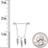 14G 5/8 White Pearlescent Bead Feather Dangle Nipple Ring Set
