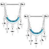 14G 9/16 Aqua Gem Drama Dangle Nipple Ring Set