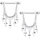 14G 9/16 Clear Gem Drama Dangle Nipple Ring Set