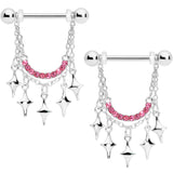 14G 9/16 Pink Gem Drama Dangle Nipple Ring Set