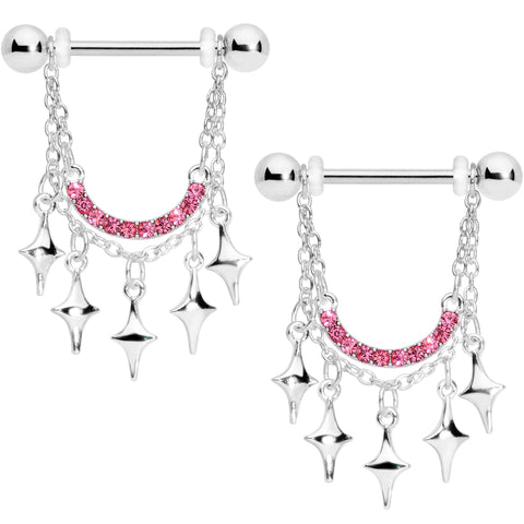 14G 9/16 Pink Gem Drama Dangle Nipple Ring Set