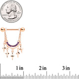 14G 9/16 Purple Gem Rose Gold Tone Drama Dangle Nipple Ring Set