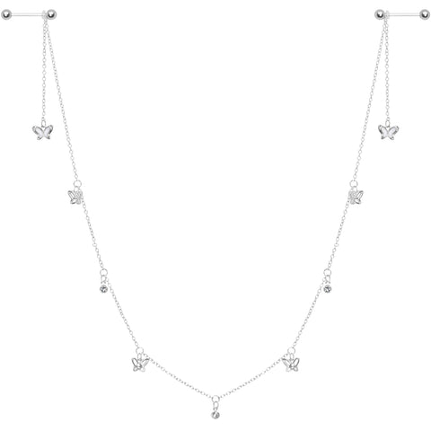 14G 9/16 Clear Gem Butterfly Dangle Nipple Chain