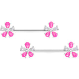 14G 9/16 Pink Faux Opal Flower Barbell Nipple Ring Set