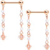 14G 5/8 Clear CZ Gem Rose Gold Tone Orb Dangle Nipple Ring Set