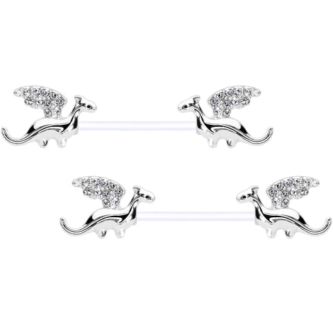 14G 9/16 Clear Gem Bioplast Dragon Barbell Nipple Ring Set