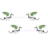 14G 9/16 Green Gem Bioplast Dragon Barbell Nipple Ring Set