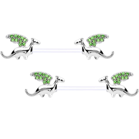 14G 9/16 Green Gem Bioplast Dragon Barbell Nipple Ring Set