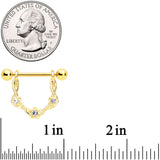 14G 5/8 Clear Gem Gold Tone Flower Dangle Nipple Ring Set