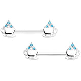 14G 9/16 Aqua Gem Hot Cocoa Barbell Nipple Ring Set