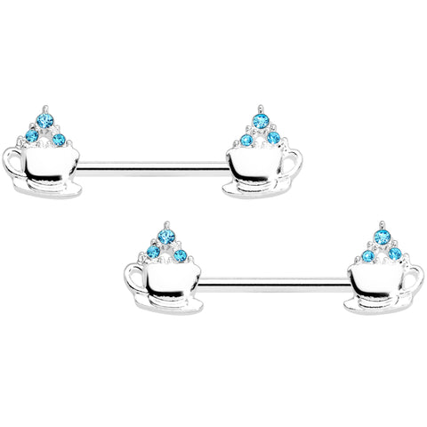 14G 9/16 Aqua Gem Hot Cocoa Barbell Nipple Ring Set