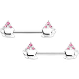 14G 9/16 Pink Gem Hot Cocoa Barbell Nipple Ring Set