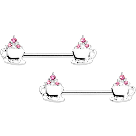 14G 9/16 Pink Gem Hot Cocoa Barbell Nipple Ring Set