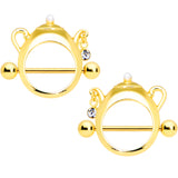 14G 5/8 Clear Gem Gold Tone Teapot Nipple Shield Set