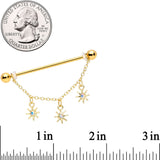 14G Aurora Gem Gold Tone Stars Dangle Industrial Barbell 38mm