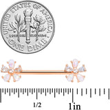 14G 9/16 White Faux Opal Rose Gold Tone Flower Barbell Nipple Set