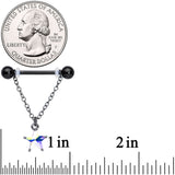 14G 5/8 Aurora Gem Black Plated Star Chain Dangle Nipple Ring Set