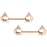 14G 9/16 Rose Gold Tone Hot Cocoa Barbell Nipple Ring Set