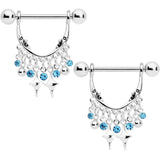 14G 5/8 Aqua Gem Moons Dangle Nipple Ring Set