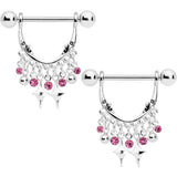 14G 5/8 Pink Gem Moons Dangle Nipple Ring Set