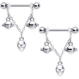 14G 5/8 Saturn Alien Dangle Nipple Ring Set