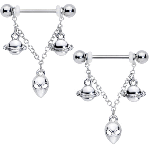 14G 5/8 Saturn Alien Dangle Nipple Ring Set