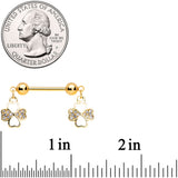 14G 9/16 Clear Gem Gold Tone Shamrock Dangle Nipple Ring Set