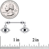 14G 9/16 Clear Black Gem Open Eye Dangle Nipple Ring Set