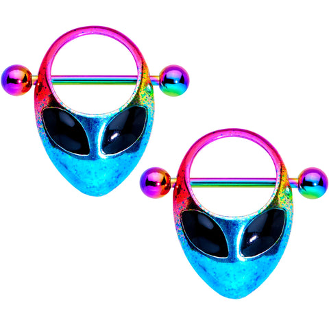 14G 9/16 Rainbow Space Alien Nipple Shield Set